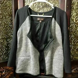 Dana Buchman Open-front Cardigan Jacket Women’s 12 Black & Gray 3/4 Sleeves